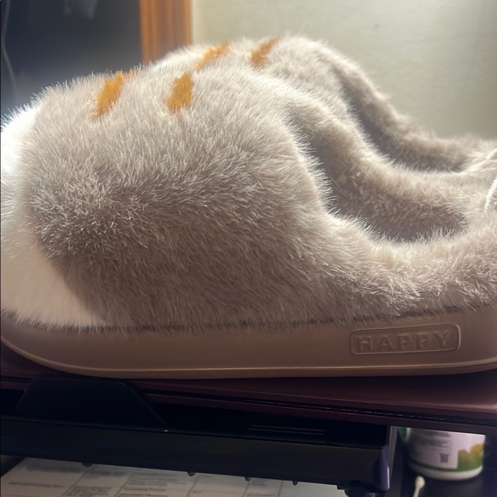Fluffy Gray and White Slippers